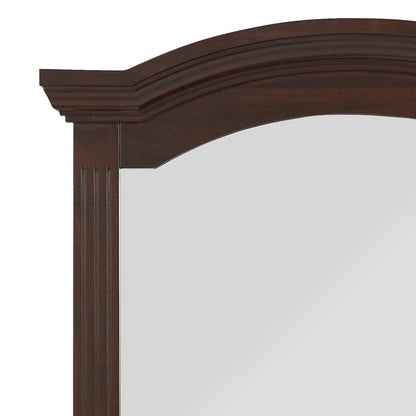 Benzara Brown Transitional Wooden Frame Mirror With Routed Pilaster and Curved Top