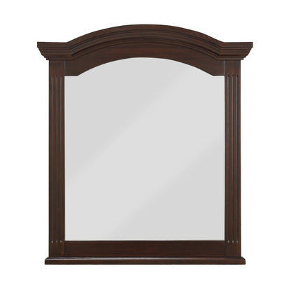 Benzara Brown Transitional Wooden Frame Mirror With Routed Pilaster and Curved Top