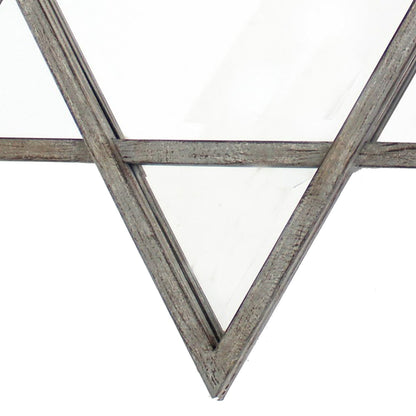 Benzara Brown Transitional Wooden Wall Mirror With Hexagram Shape Design