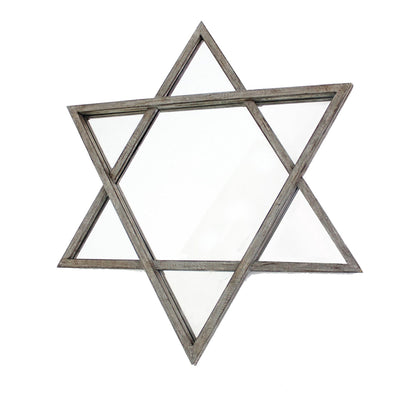 Benzara Brown Transitional Wooden Wall Mirror With Hexagram Shape Design