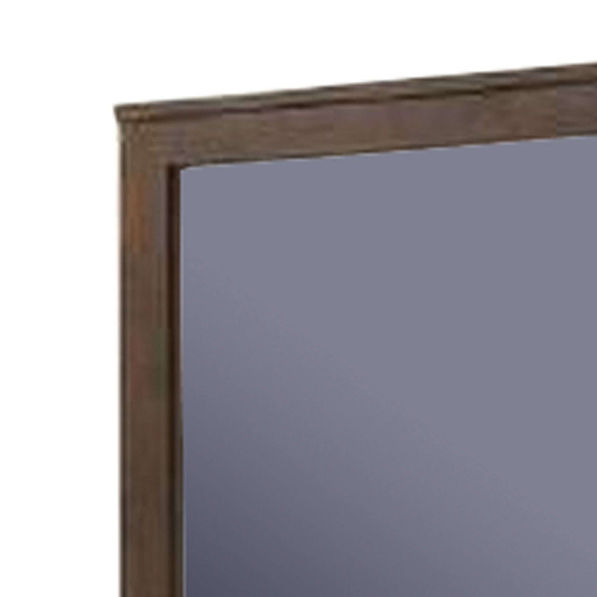 Benzara Brown Wall Mirror With Rectangular Frame and Molded Details