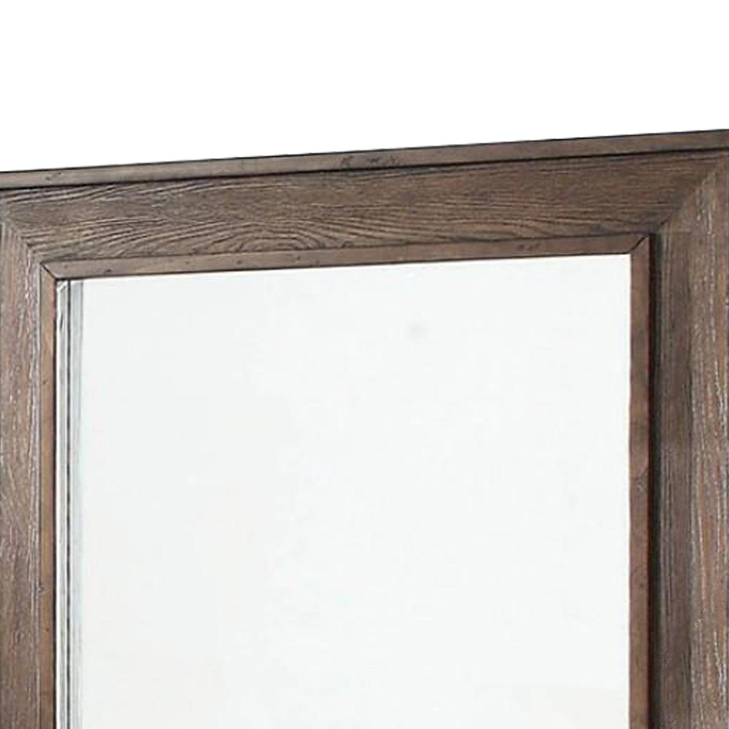 Benzara Brown Wooden Frame Mirror With Raised Edges and Grain Details