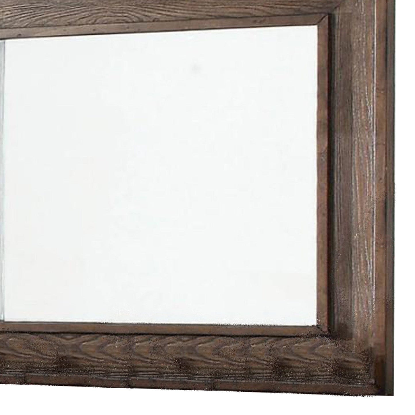 Benzara Brown Wooden Frame Mirror With Raised Edges and Grain Details