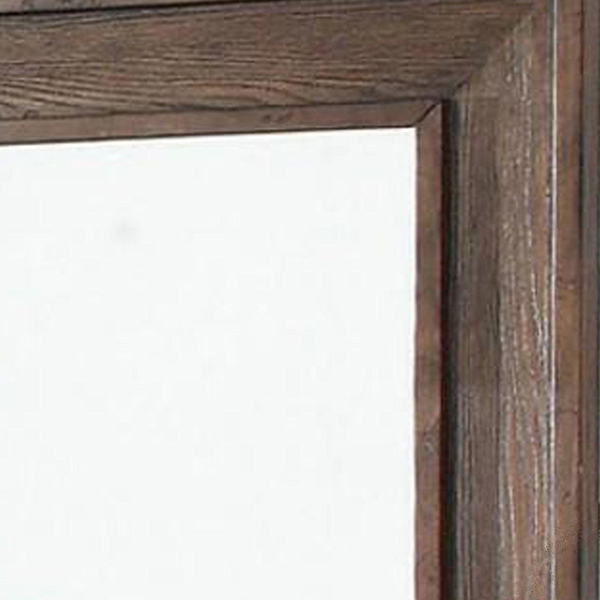 Benzara Brown Wooden Frame Mirror With Raised Edges and Grain Details