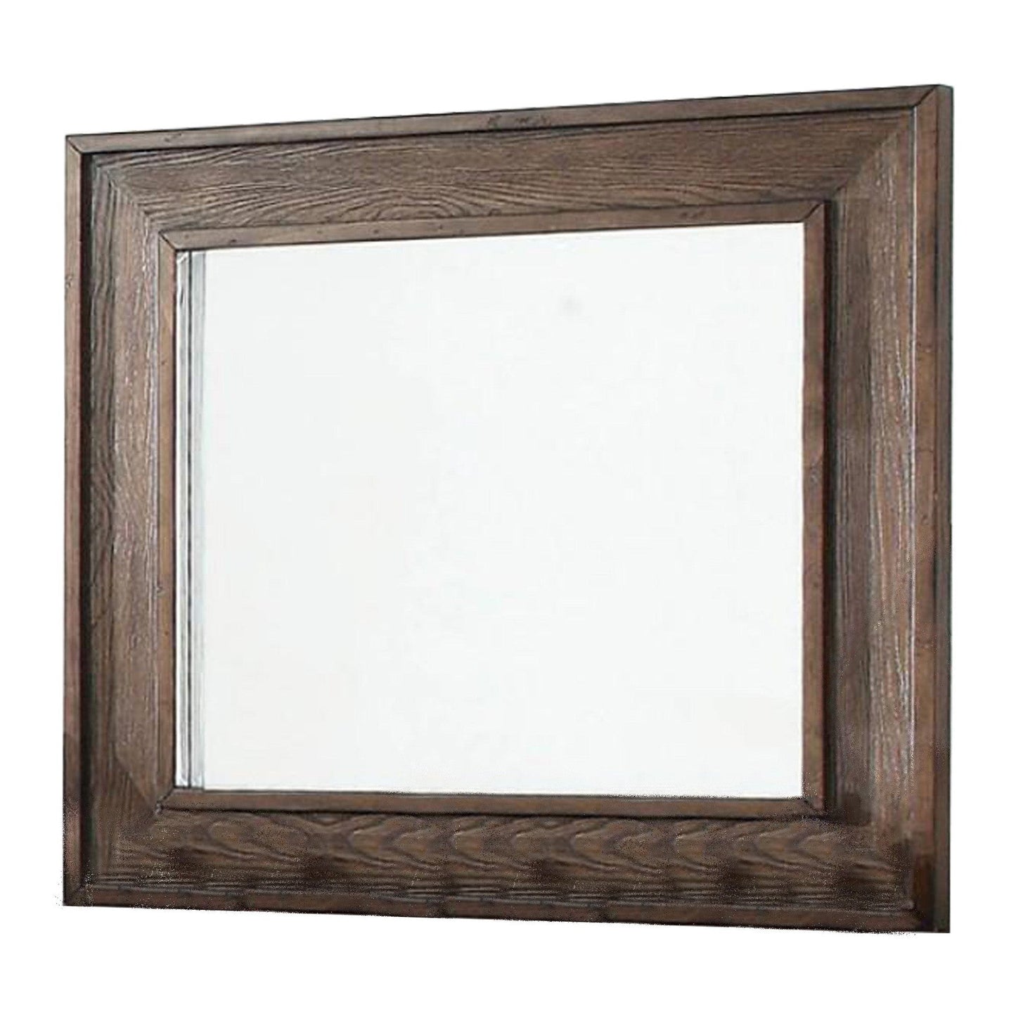 Benzara Brown Wooden Frame Mirror With Raised Edges and Grain Details