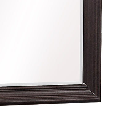 Benzara Brown Wooden Mirror With Molded Details and Raised Edges