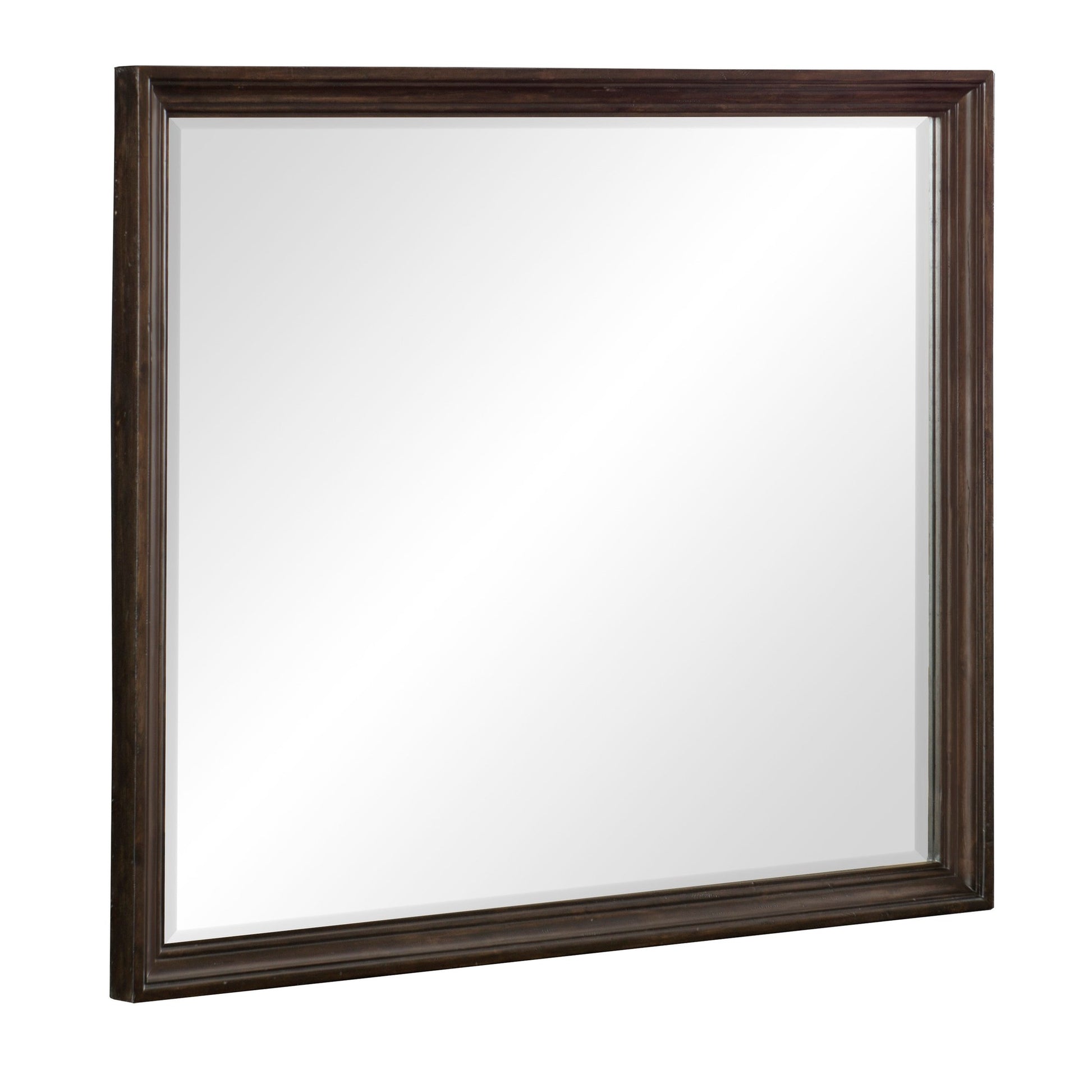 Benzara Brown Wooden Square Mirror With Molded Details and Bevelled Edges