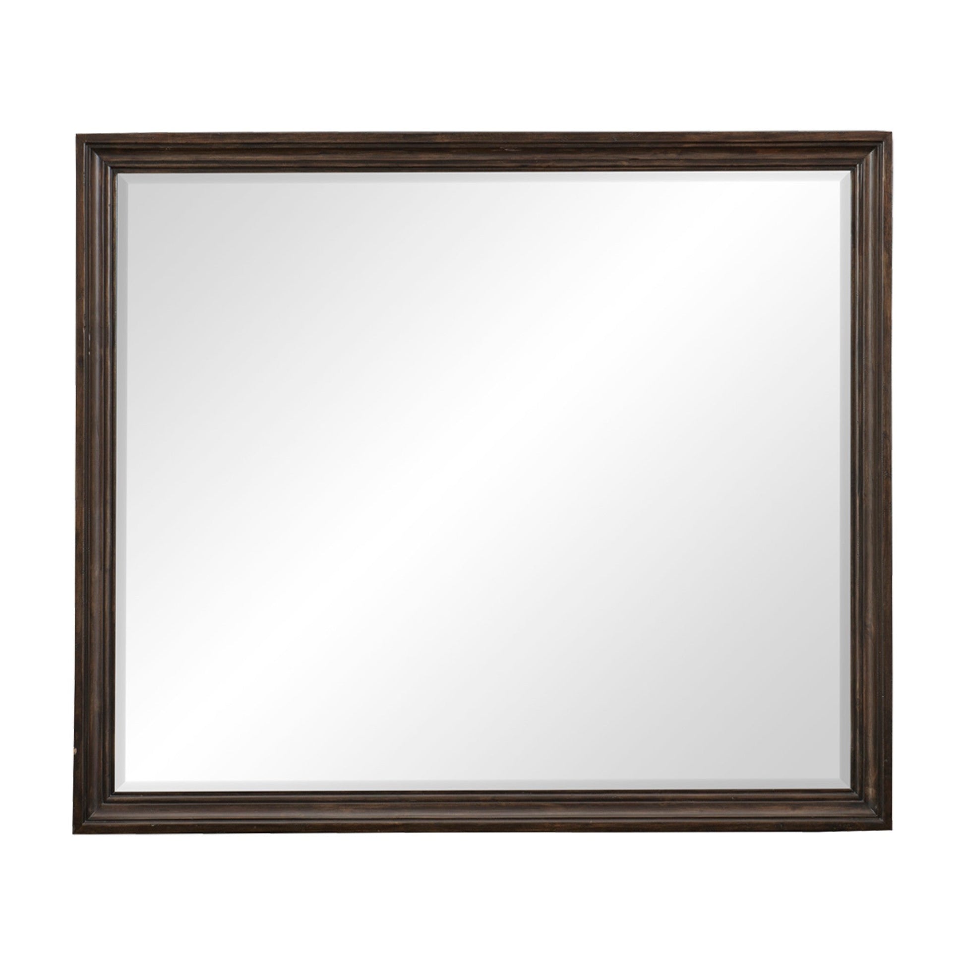 Benzara Brown Wooden Square Mirror With Molded Details and Bevelled Edges