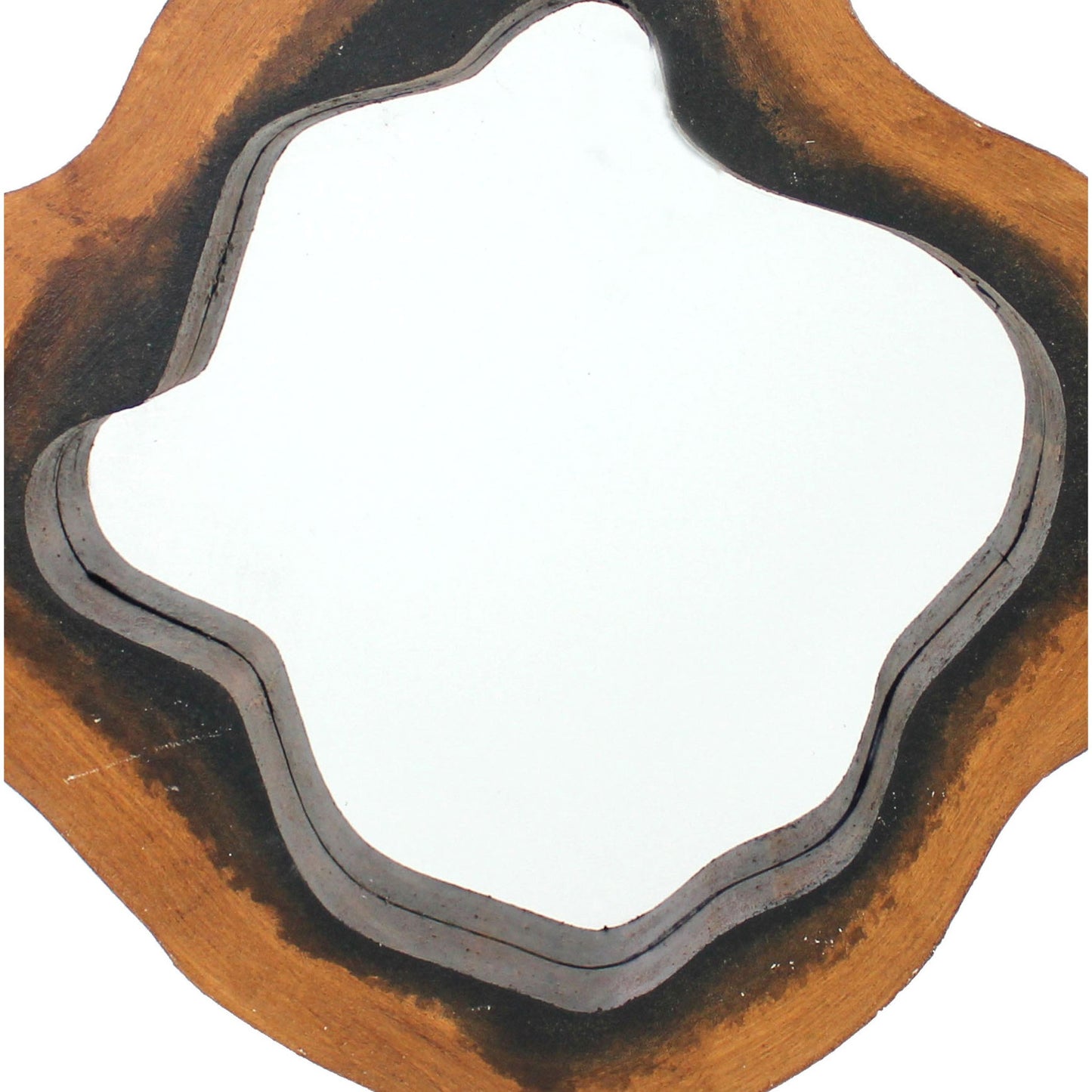 Benzara Brown Wooden Wall Mirror With Grotto Diamond Shape