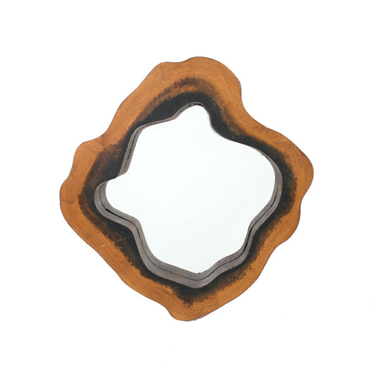 Benzara Brown Wooden Wall Mirror With Grotto Diamond Shape