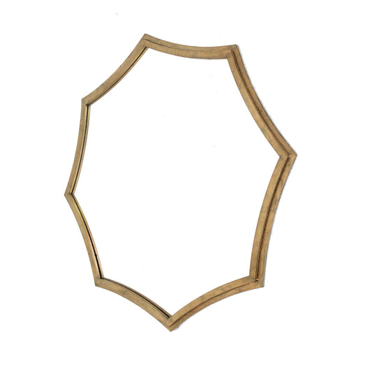 Benzara Brown Wooden Wall Mirror with Curved Hexagram Shape Frame