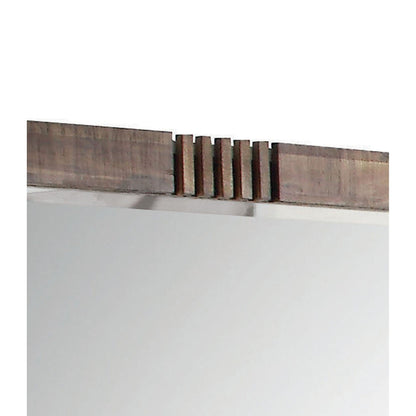 Benzara Brown and Silver Rectangular Wooden Frame Mirror With Slat Pattern