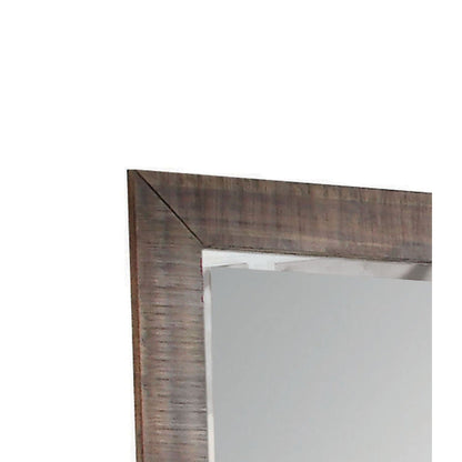 Benzara Brown and Silver Rectangular Wooden Frame Mirror With Slat Pattern