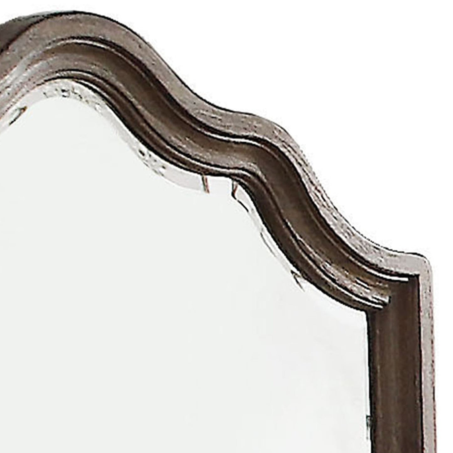 Benzara Brown and Silver Rectangular Wooden Mirror With Scalloped Top