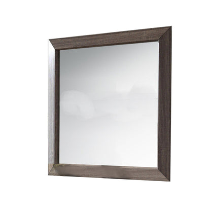 Benzara Brown and Silver Rectangular and Bulged Wooden Frame Dresser Top Mirror