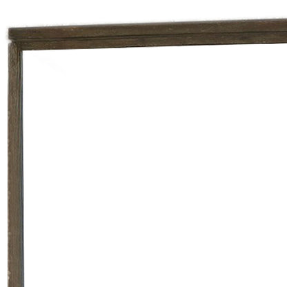 Benzara Brown and Silver Rough Hewn Saw Textured Wooden Frame Mirror Trim Top