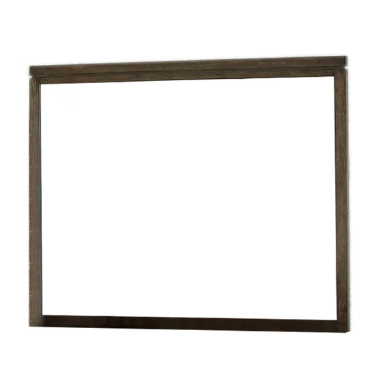 Benzara Brown and Silver Rough Hewn Saw Textured Wooden Frame Mirror Trim Top