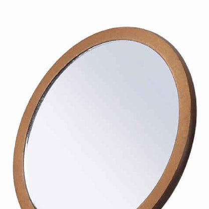 Benzara Brown and Silver Round Wooden Framed Makeup Mirror With Pedestal Base