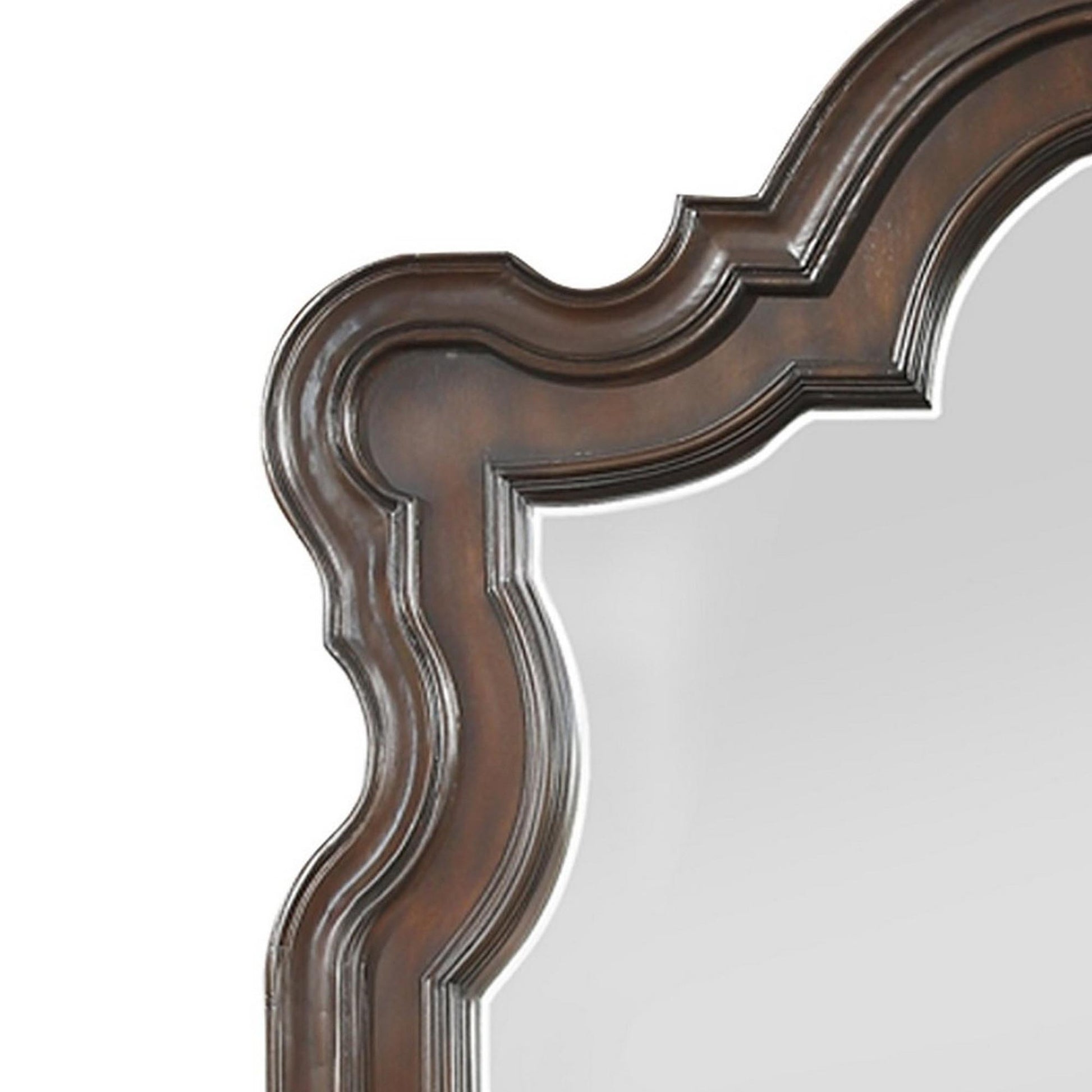 Benzara Brown and Silver Scalloped Design Wooden Frame Mirror With Molded Details
