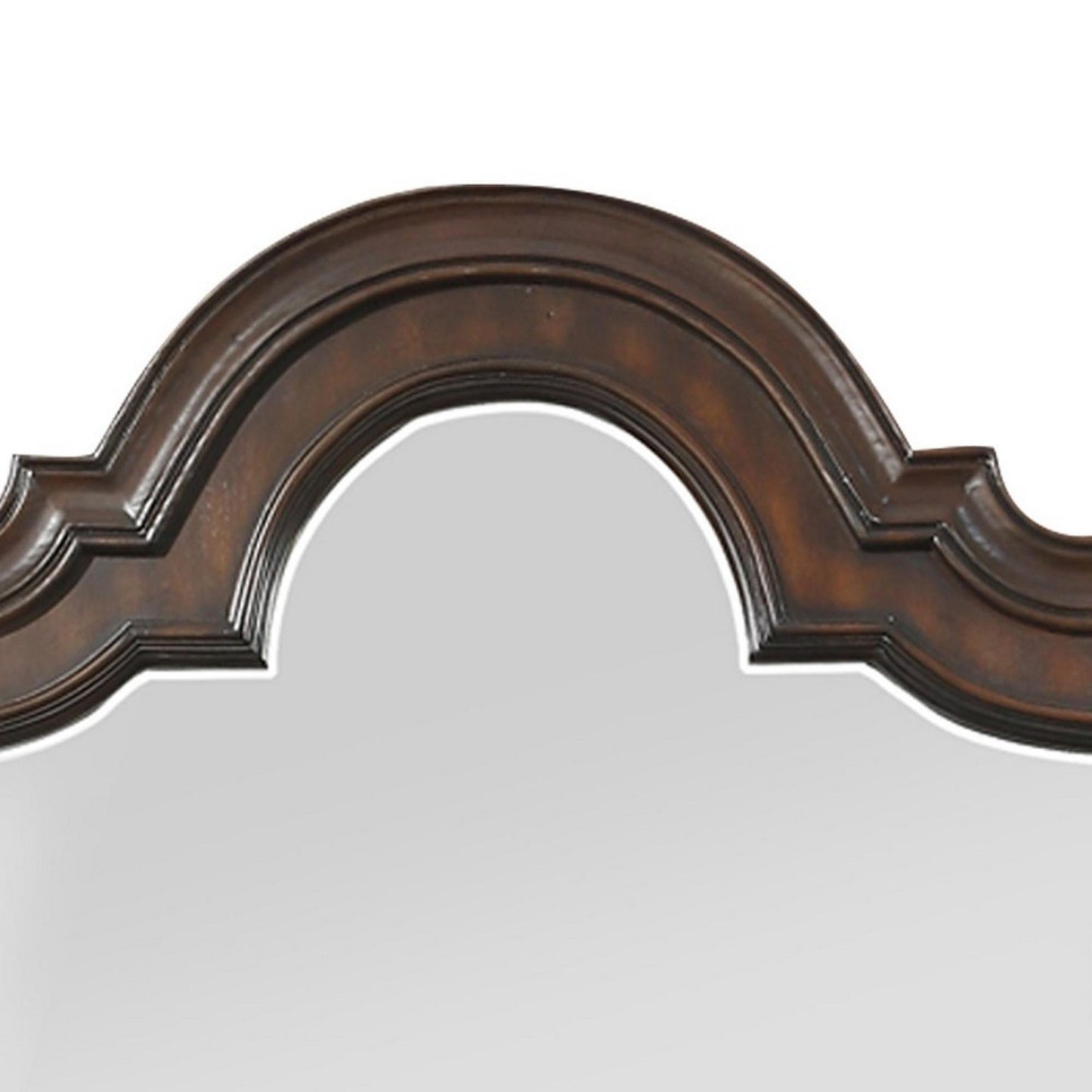 Benzara Brown and Silver Scalloped Design Wooden Frame Mirror With Molded Details