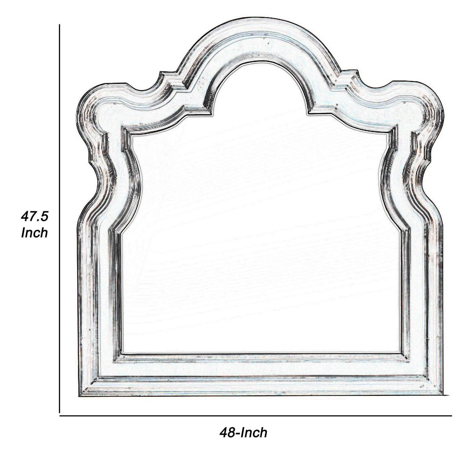 Benzara Brown and Silver Scalloped Design Wooden Frame Mirror With Molded Details