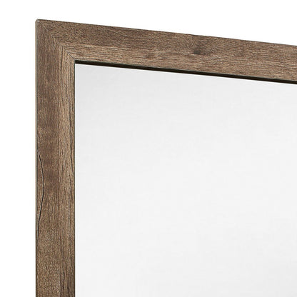 Benzara Brown and Silver Square Wooden Frame Mirror With Rough Hewn Saw Texture