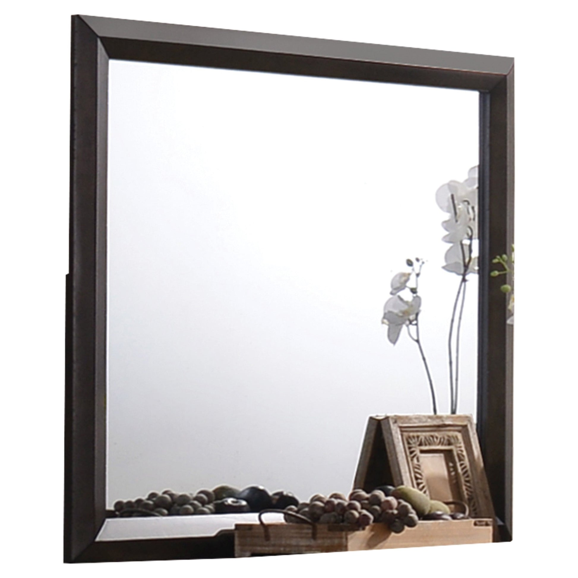 Benzara Brown and Silver Transition Style Wooden Mirror With Rectangular Shape