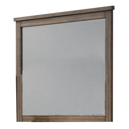 Benzara Brown and Silver Transitional Style Wooden Frame Rectangular Dresser Mirror