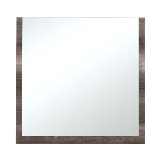 Benzara Brown and Silver U Shaped Grained Wood Encased Wall Mirror