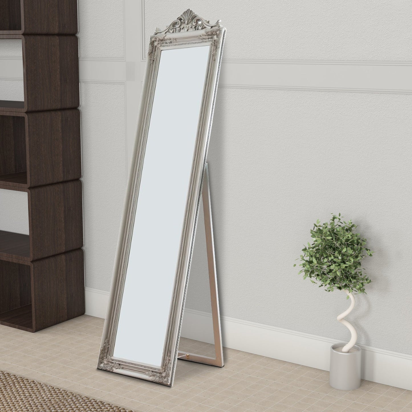 Benzara Camilla 71" Silver Full Length Standing Mirror With Decorative Design