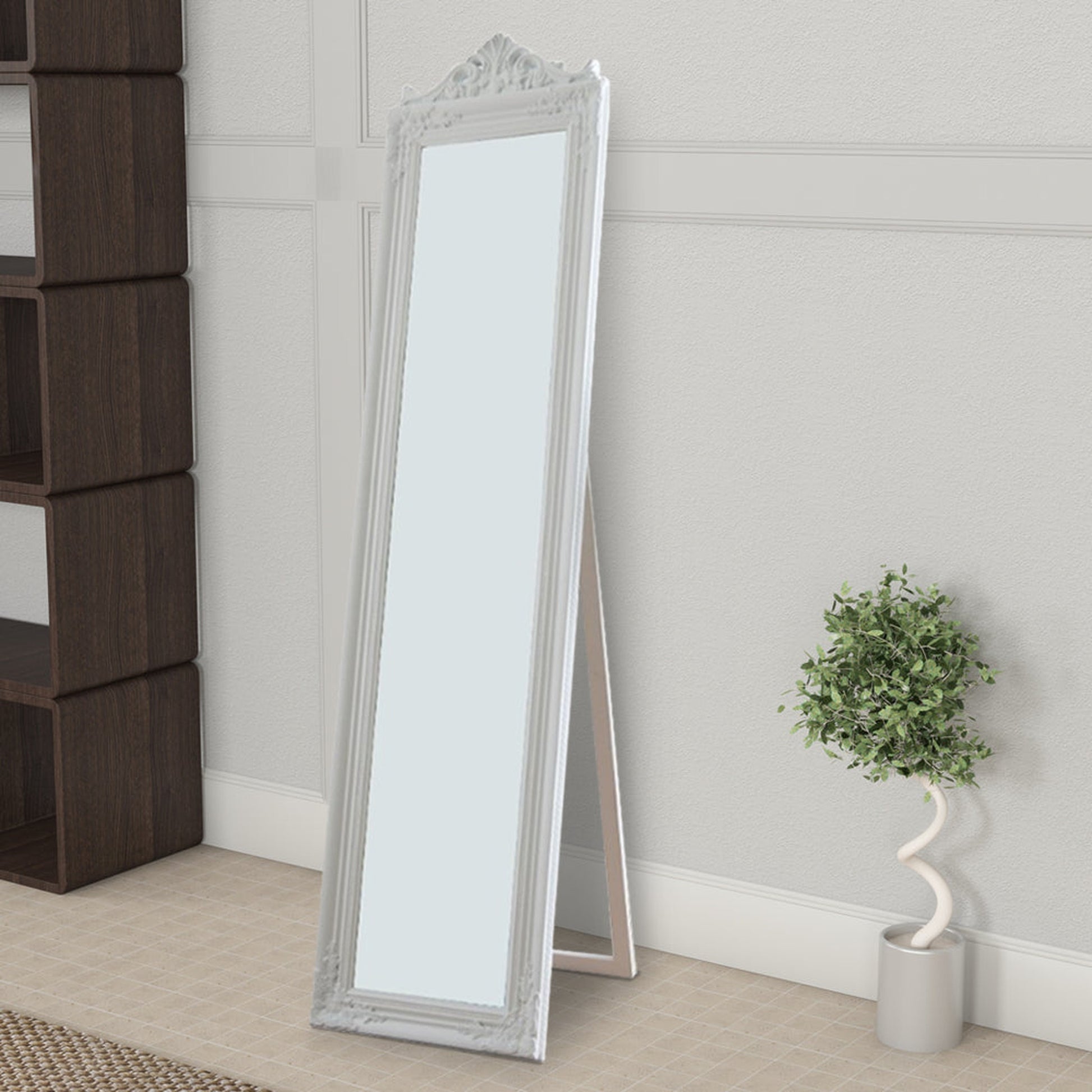 Benzara Camilla 71" White Full Length Standing Mirror With Decorative Design