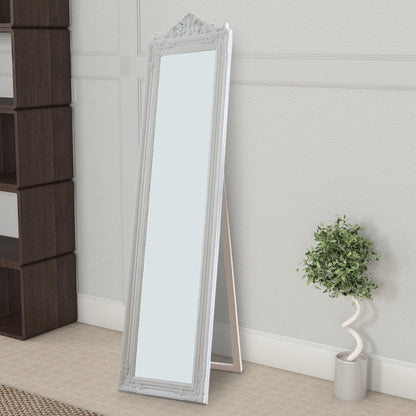 Benzara Camilla 71" White Full Length Standing Mirror With Decorative Design