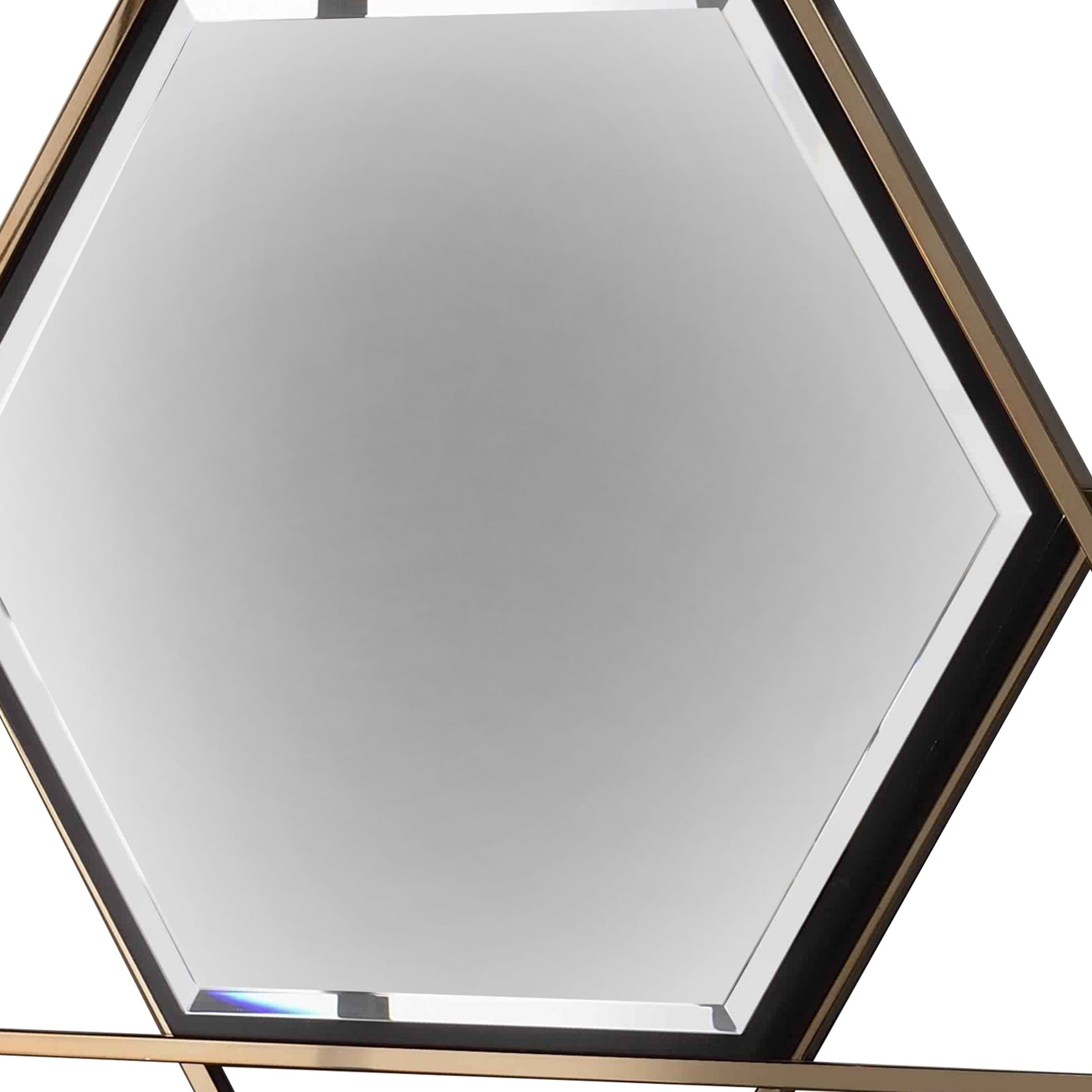 Benzara Champagne Gold Hexagon Shaped Wall Mirror With Star Frame