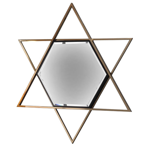 Benzara Champagne Gold Hexagon Shaped Wall Mirror With Star Frame