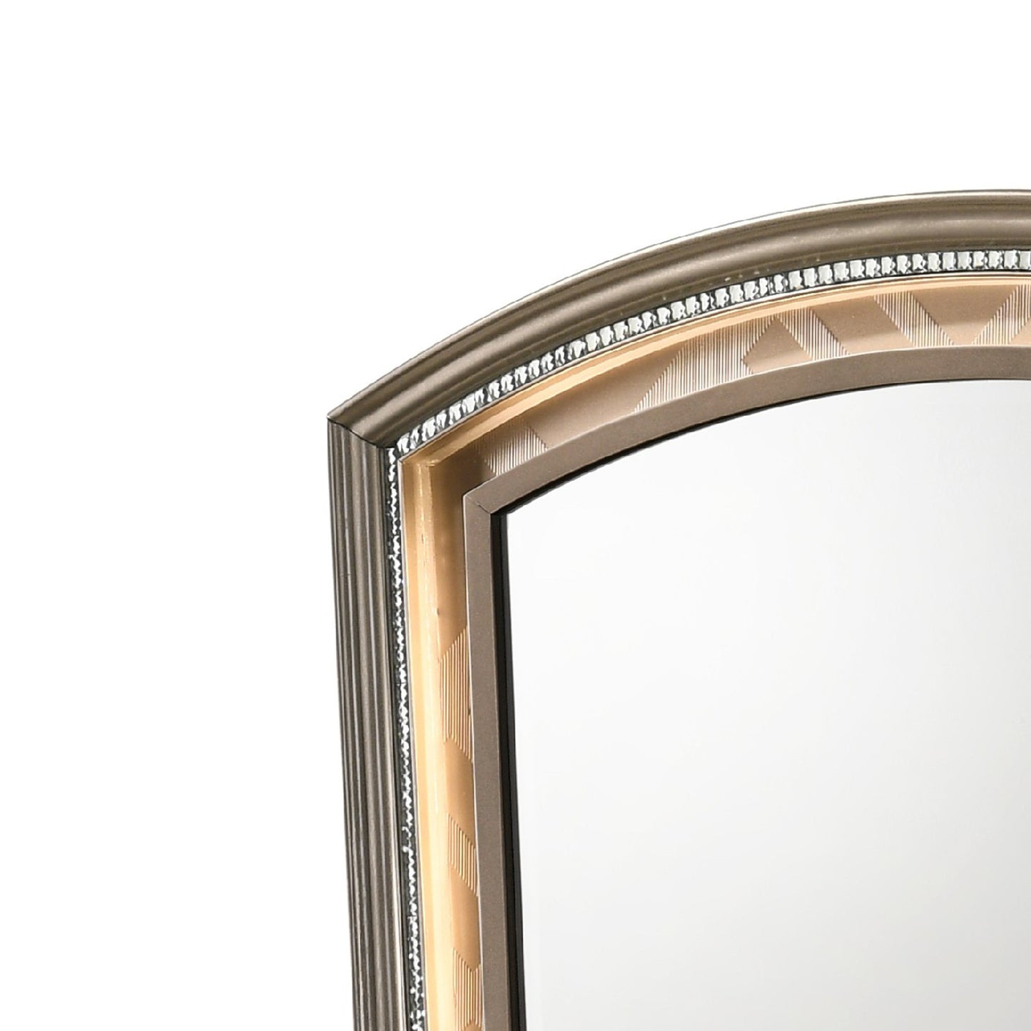 Benzara Champagne Gold Transitional Wooden Arch Top Mirror With Molded Details