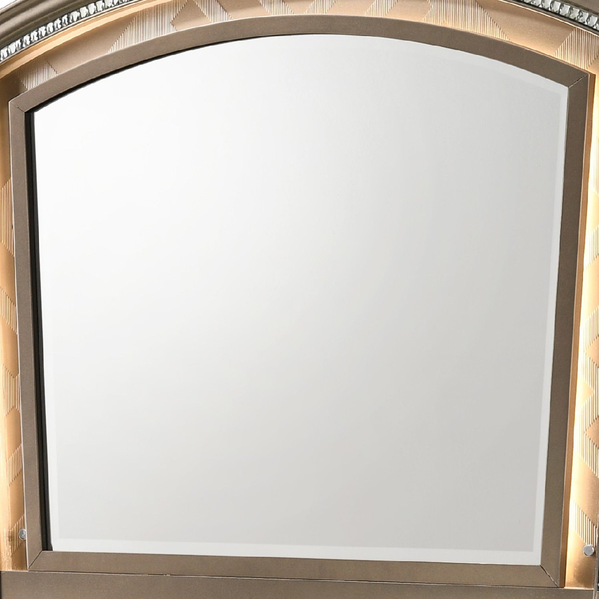 Benzara Champagne Gold Transitional Wooden Arch Top Mirror With Molded Details