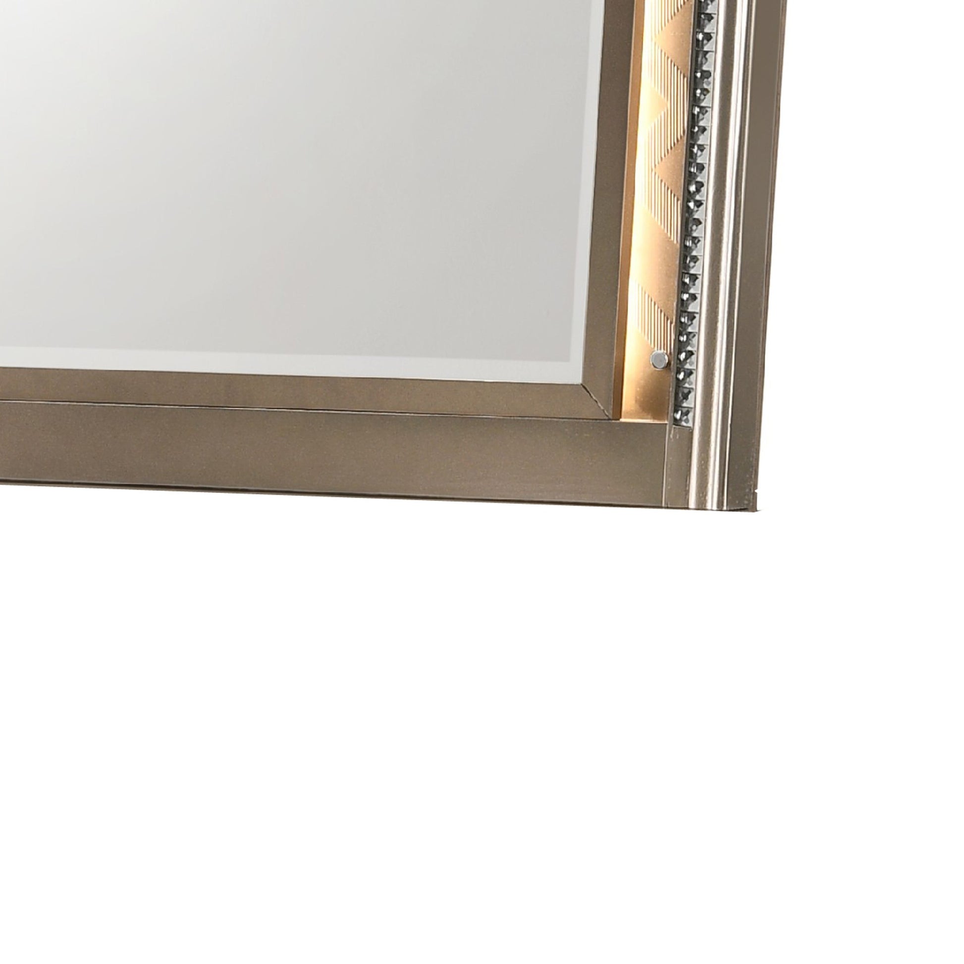 Benzara Champagne Gold Transitional Wooden Arch Top Mirror With Molded Details