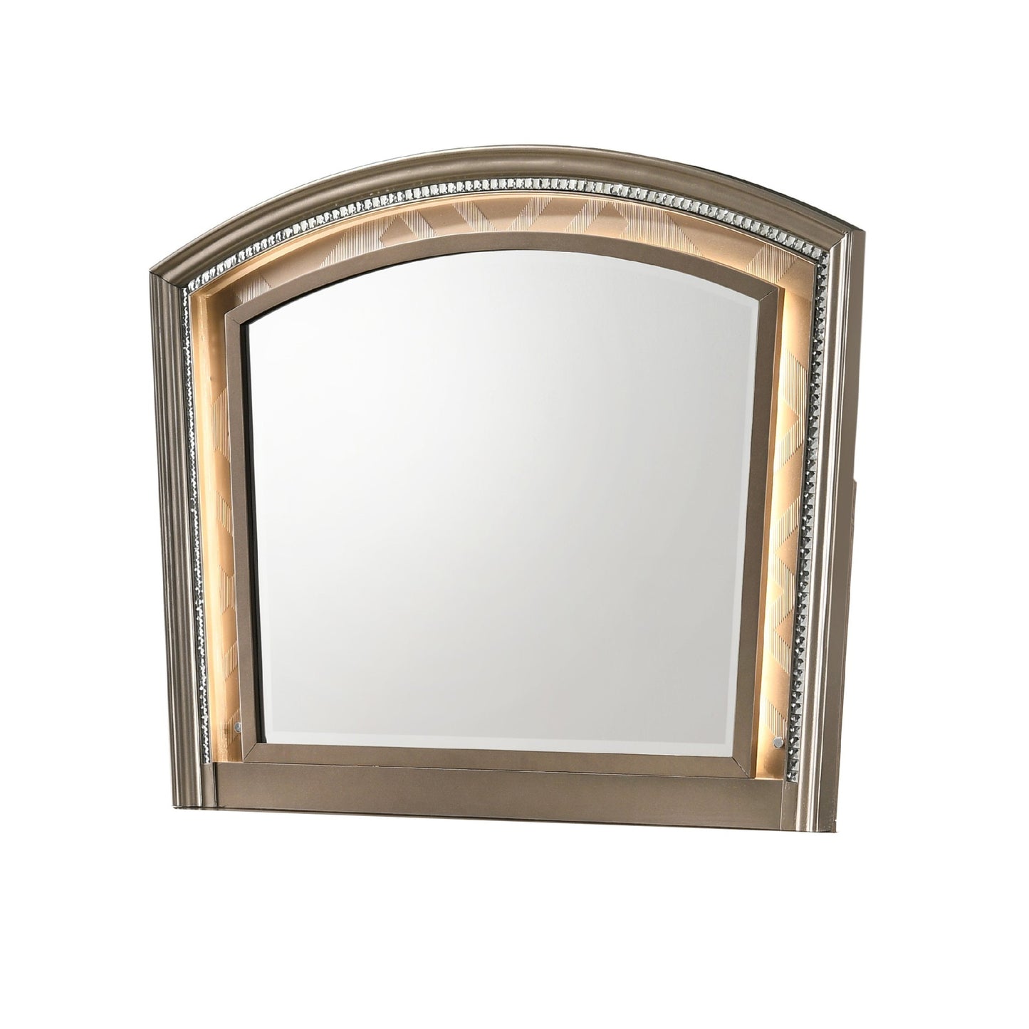 Benzara Champagne Gold Transitional Wooden Arch Top Mirror With Molded Details