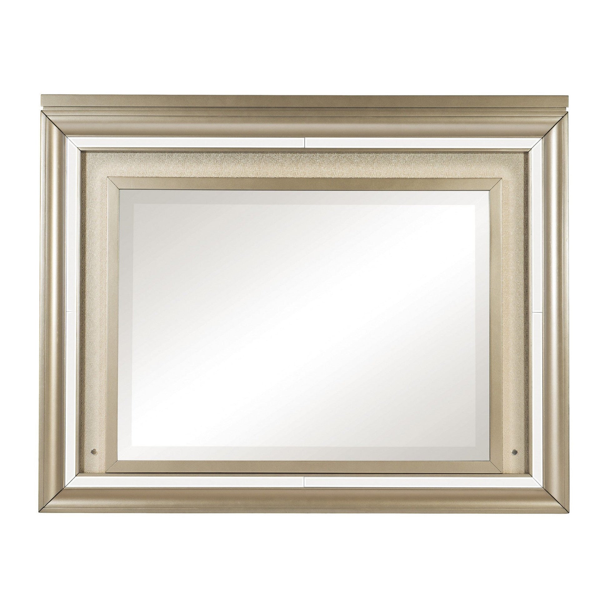 Benzara Champagne Gold and Silver Wooden Frame Mirror With LED Light