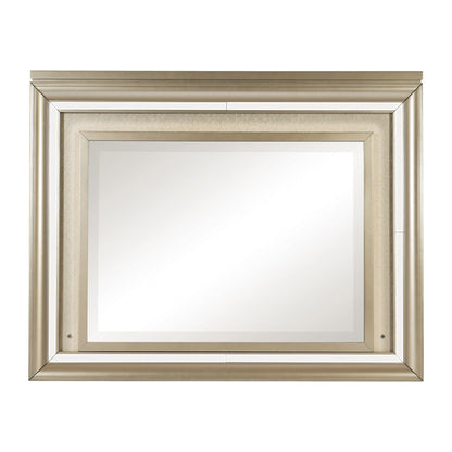 Benzara Champagne Gold and Silver Wooden Frame Mirror With LED Light