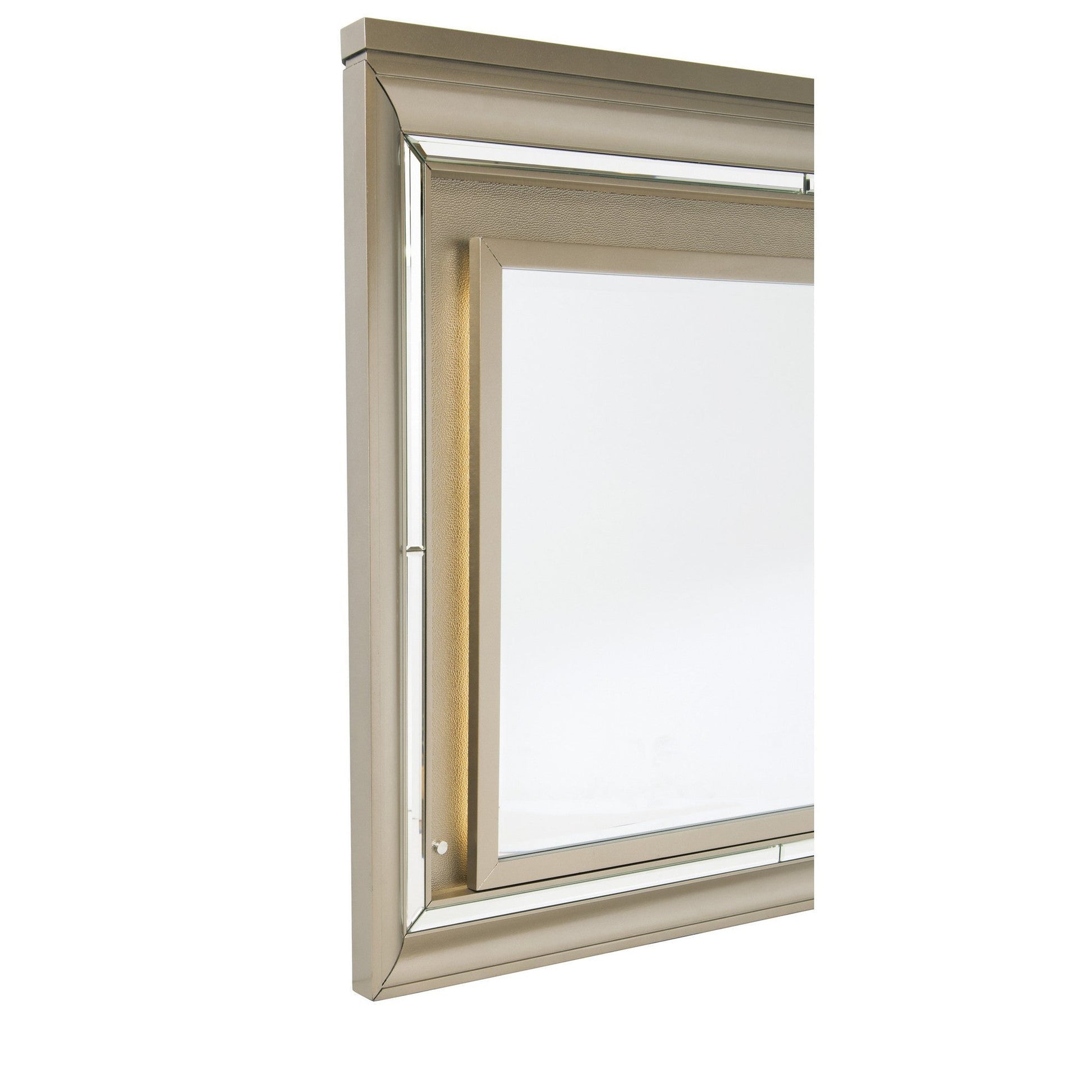 Benzara Champagne Gold and Silver Wooden Frame Mirror With LED Light