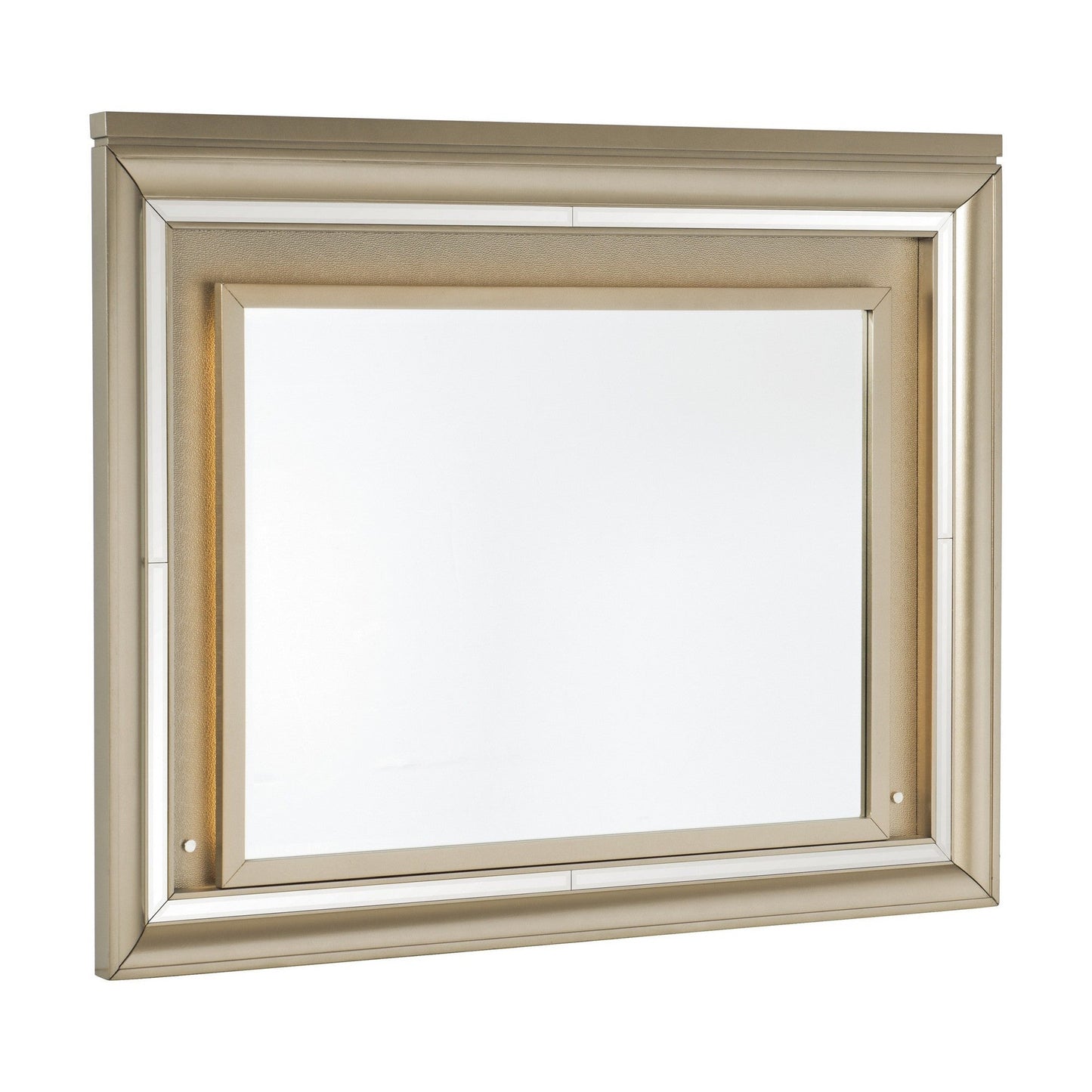 Benzara Champagne Gold and Silver Wooden Frame Mirror With LED Light