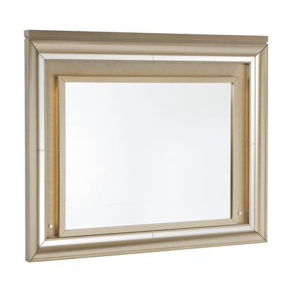 Benzara Champagne Gold and Silver Wooden Frame Mirror With LED Light