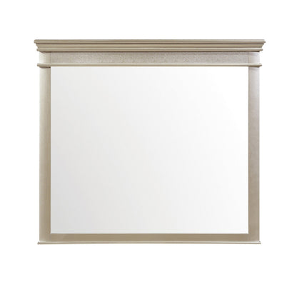 Benzara Champagne Silver Rectangular Molded Wood Encased Mirror