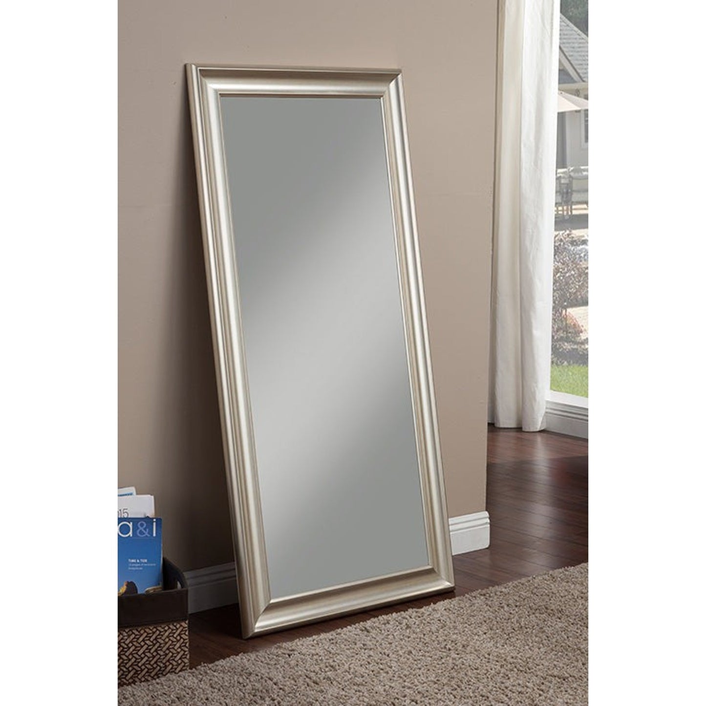 Benzara Champagne Silver Rectangular Polystyrene Frame Full Length Leaner Mirror