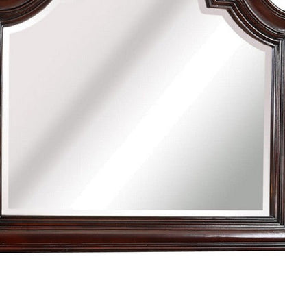 Benzara Cherry Brown Scalloped Design Wooden Frame Mirror With Crown Top