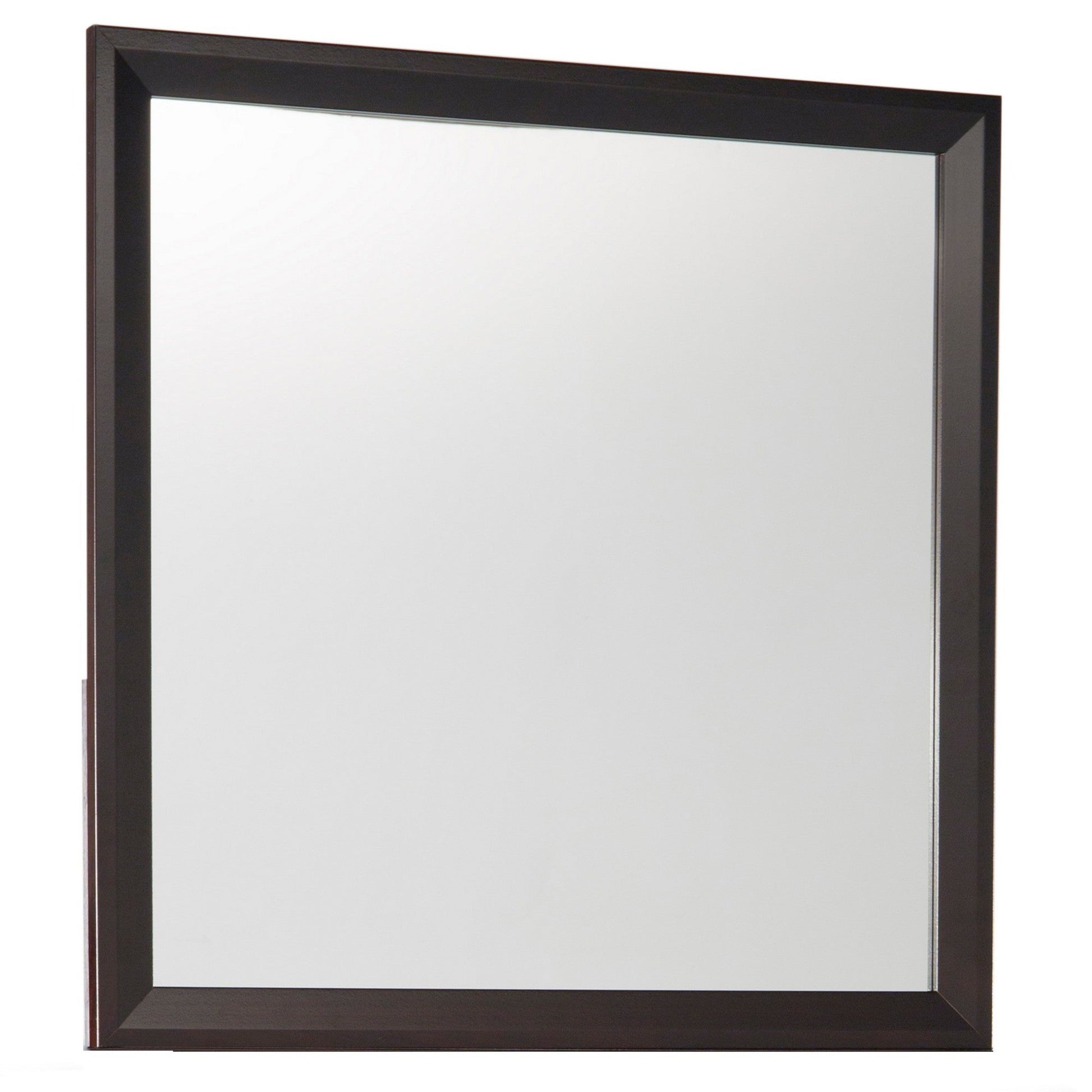 Benzara Cherry Brown and Silver Square Wooden Frame Mirror With Mounting Hardware