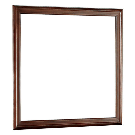 Benzara Cherry Brown and Silver Wooden Frame Mirror With Mounting Hardware