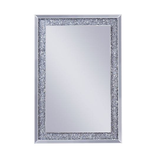Benzara Clear Mirrored Wooden Frame Accent Wall Decor With Faux Crystal Inlay