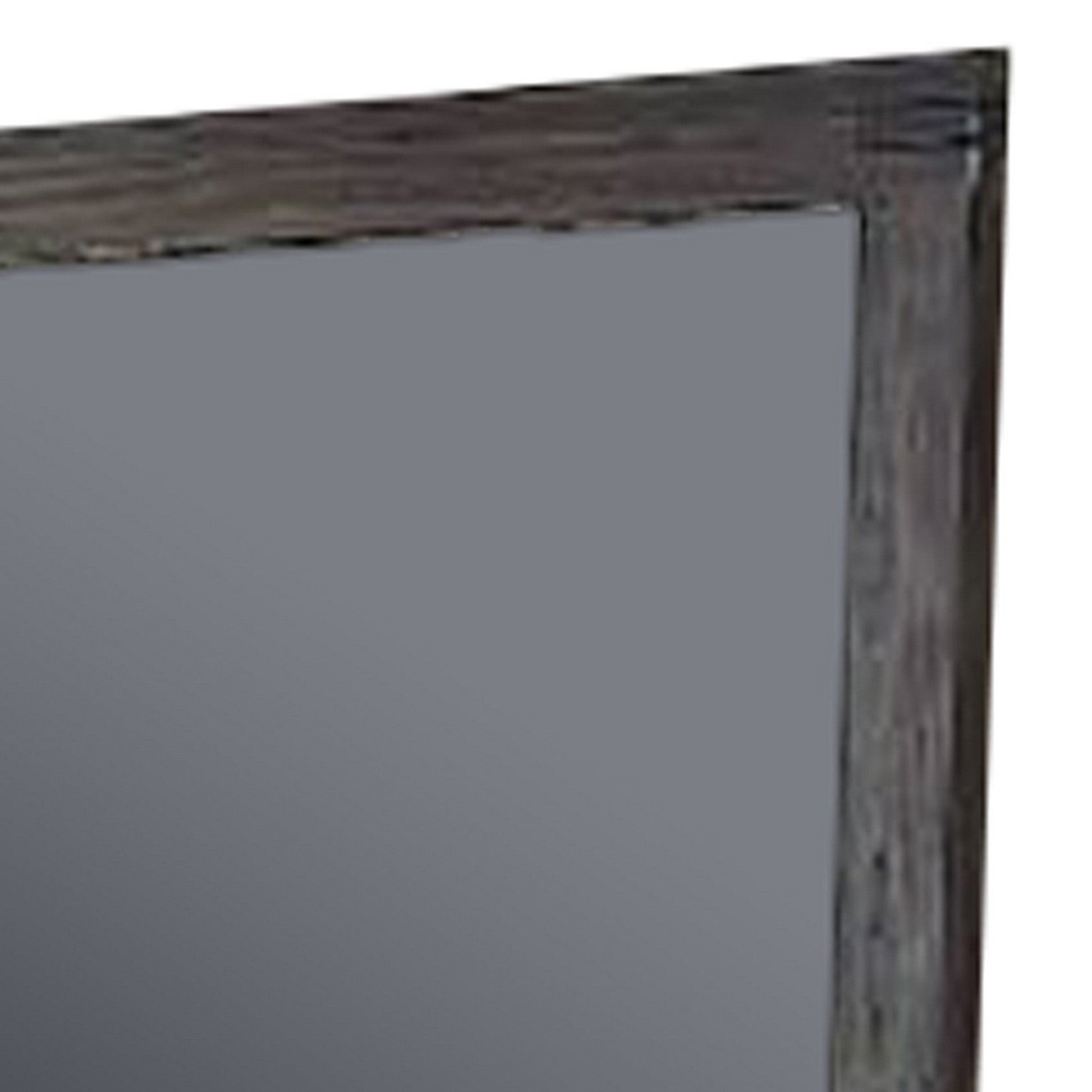 Benzara Dark Brown Wall Mirror With Rectangular Frame and Natural Wood Grain Details